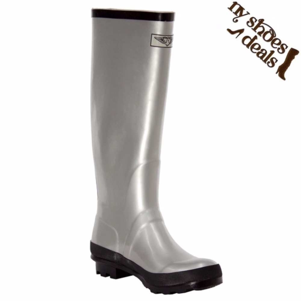 Women Rubber Rain Boots, Silver Grey Gunmetal Garden Rainboots, Size 6, NEW!